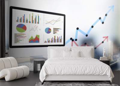 Computer showing analysis chart and graph in office Wall mural