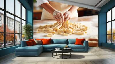 Step-by-Step Visual Guide for Mastering Homemade Pasta: From Kitchen Ingredients to Delicious Italian Cuisine,banner Wall mural