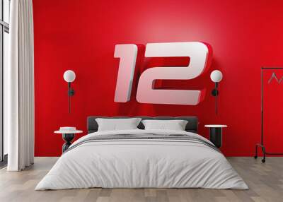 12 year anniversary celebration 3d render, red glossy 12 3d Number Wall mural