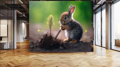 A cute rabbit planting outdoor Wall mural