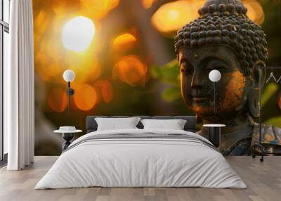 Buddha Purnima holiday banner. Mental health and meditation concept Wall mural