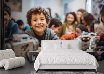 Children in a robotics class in the classroom Wall mural