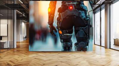 Exoskeletons that allow people to do the impossible. Use in futuristic city Wall mural