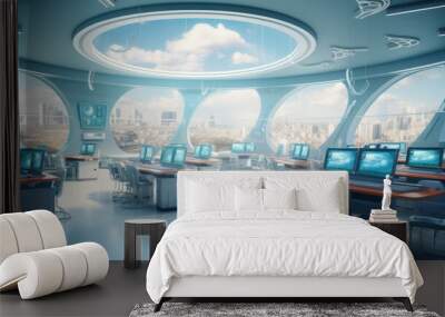 Futuristic classroom in school of the future. Classroom for classes or lectures Wall mural