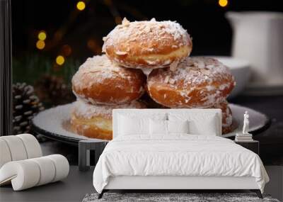 Hanukkah sufganiyot. Traditional Jewish donuts for Hanukkah Wall mural