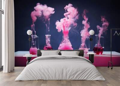 Potions. Love spell potion. Test tubes with pink smoke. AI generated image Wall mural