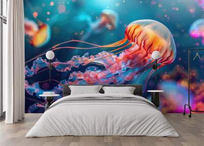 Small jellyfish or medusa. Bright colorful jellyfish Wall mural