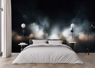 Stage light with colored spotlights and smoke. Concert and theatre dark scene AI Wall mural