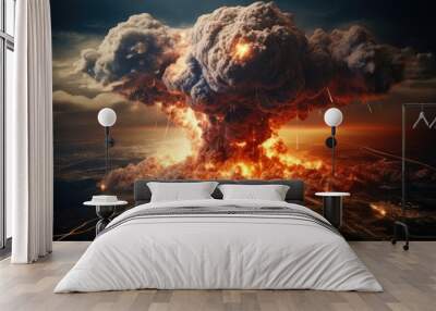 Terrible explosion of a nuclear bomb with a mushroom. Hydrogen bomb Wall mural