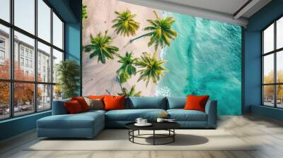 The aerial view landscape of a Tropical Summer palm beach Wall mural