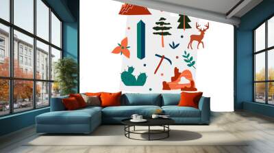 USA map collection. State symbols and nature on gray state silhouette - Utah. Cartoon simple style for print Wall mural