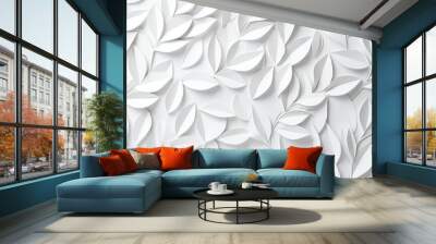 White geometric leaves 3d tiles texture background Wall mural