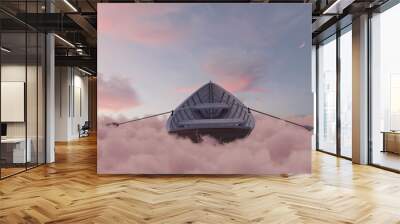 3d rendering of abandoned wooden boat over fluffy pink clouds Wall mural