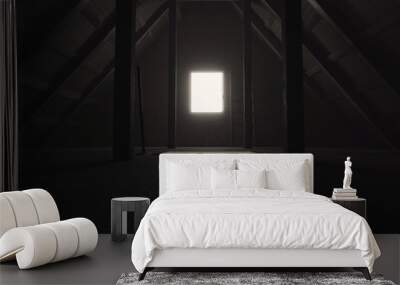 3d rendering of darken empty attic with light at window Wall mural