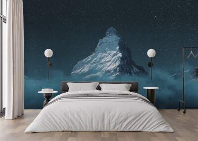 over clouds to the majestic Matterhorn mountain at night with shooting star Wall mural