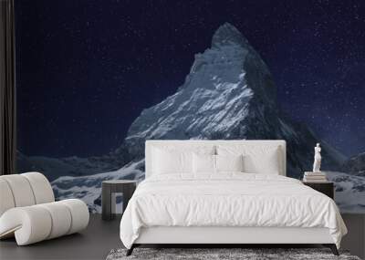 panoramic view to the majestic Matterhorn mountain at night. Valais, Switzerland Wall mural