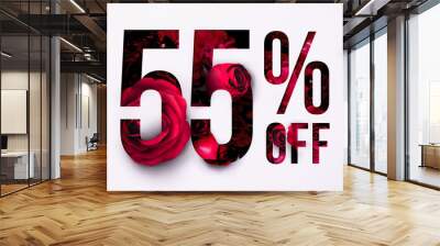 55% off discount promotion sale Brilliant poster, banner, ads. Precious Paper cut with Real red rose flowers for your elegant and unique selling poster / banner promotion offer percent discount ads. Wall mural