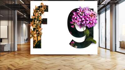 Flower font letter e, f, g, h Create with real alive flowers and Precious paper cut shape of alphabet. Collection of brilliant bloom flora font for your unique text, typography with many concept ideas Wall mural