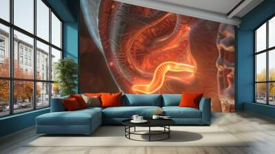 3D vestibular system, inner ear anatomy, balance function, medical textbook, realistic ear, lighting, composite. Wall mural