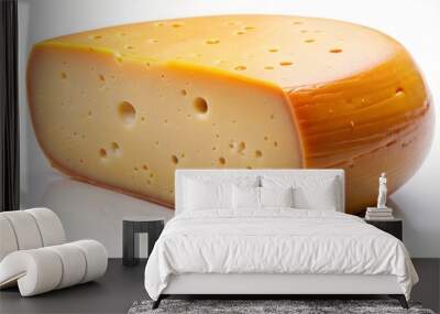 A Wedge of Gouda Cheese with Holes, Closeup Photography of a Delicious Cheese, Dairy Product, Gouda Cheese, Dutch Cheese Wall mural