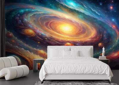 Cosmic Tapestry A vibrant nebula swirling with celestial bodies, capturing the vastness and beauty of the universe. , nebula , galaxy , space art Wall mural