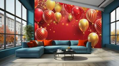 Red and Gold Balloons Festive Celebration, balloons , celebration , party , festive Wall mural