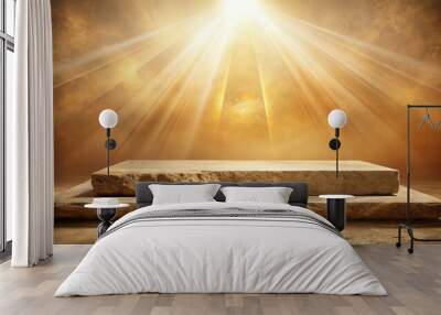 Stone Platform with Divine Light, product display, stone platform, light background Wall mural