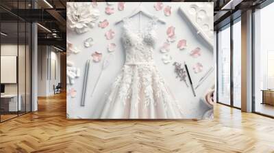 Wedding dress fitting flat design top view bridal fashion theme water color Monochromatic Color Scheme Wall mural