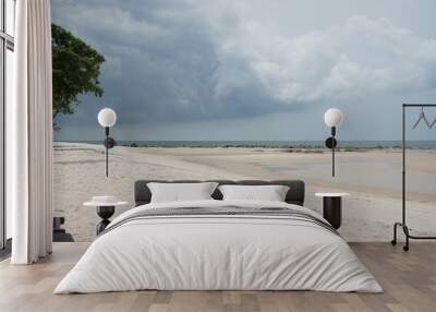 Gloomy sky and beautiful beach at Huahin Thailand  Wall mural