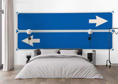 blue crossroads road sign and two arrows, isolated Wall mural