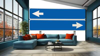 crossroads road sign and arrows in blue, isolated Wall mural