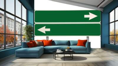 green crossroads road sign and two arrows, isolated Wall mural