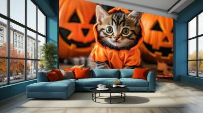 A cute kitten in a halloween costume Wall mural