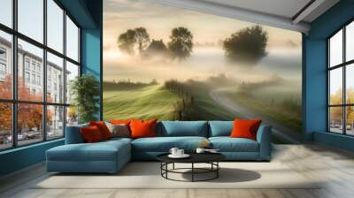 A foggy dutch landscape in october Wall mural