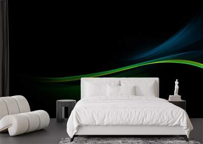 Abstract background waves. Black, blue and green abstract background Wall mural