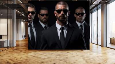 Bodyguards in suits. A group of professional serious bodyguards in business attire and sunglasses Wall mural