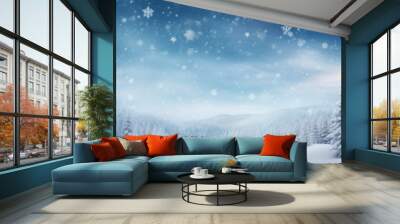 Winter forest in the snow. Snow covered trees in the winter. Wall mural