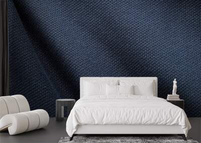 close up shot of midnight dark blue formal suit cloth textile surface. wool fabric texture for impor Wall mural