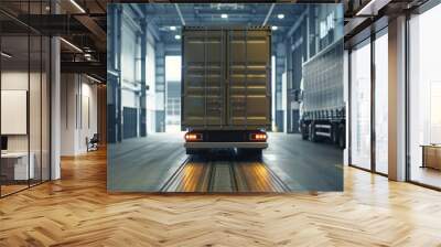 Rear view of a large truck being loaded with boxes   capturing the essence of streamlined operations at an industrial warehouse Wall mural