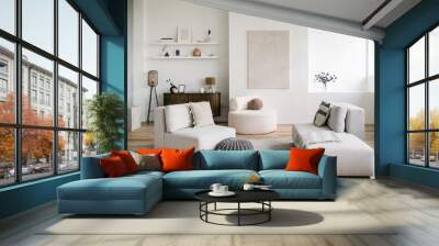 Modern living room with minimalist furniture and neutral decor Wall mural