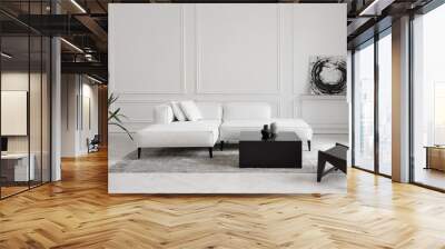 Sofa in room with abstract picture on wall Wall mural