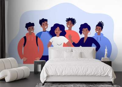 African American men and women people community. Happy black people crowd standing together and posing flat vector illustration. BLM concept for banner, website design or landing web page Wall mural