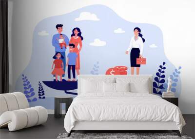 Family with kids and businesswoman standing on scales. Choice between maternity and career for woman flat vector illustration. Life comparison concept for banner, website design or landing web page Wall mural