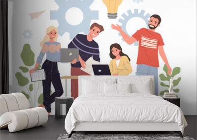 Happy team working on startup together Wall mural