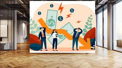 People facing financial crisis and loss. Business people upset about recession, economy problems. Vector illustration for bankruptcy, decrease, company failure, debt concept Wall mural