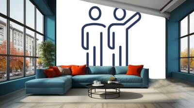 Person showing something to partner thin line icon. Two people standing close, pointing hand isolated outline sign. People, leadership concept. Vector illustration symbol element for web design Wall mural