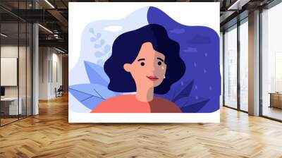 Sad and happy face of woman suffering from bipolar disorder, feeling depressed or high. Flat vector illustration for behavior contrast, anxiety, mental health, depression concept Wall mural