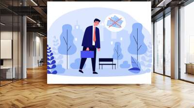 Sad businessman thinking of financial problems. Broke office worker in park needing money flat vector illustration. Bankruptcy, financial crisis concept for banner, website design or landing web page Wall mural