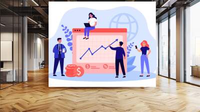 Team of business cartoon characters planning company budget. Office people with business plan flat vector illustration. Success, finances, teamwork concept for banner, website design or landing page Wall mural