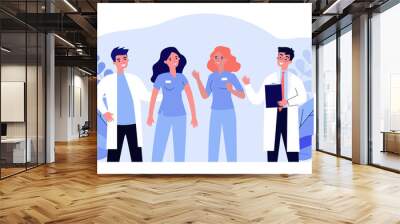 Team of hospital doctors standing together. Medical staff, physician, nurse flat vector illustration. Medicine, healthcare, job concept for banner, website design or landing web page Wall mural